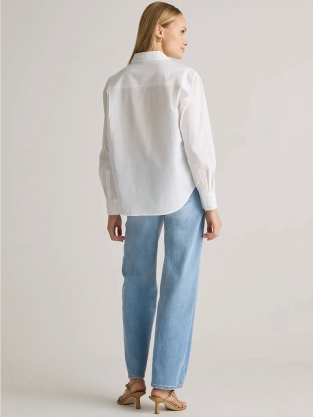 Quince 100% Organic Cotton Poplin Long Sleeve Boyfriend Shirt White Large Chic - Picture 3 of 10